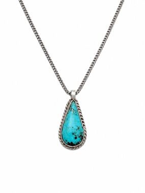 925 Sterling Silver Turquoise Teardrop Handcrafted Pendant Necklace - Blue